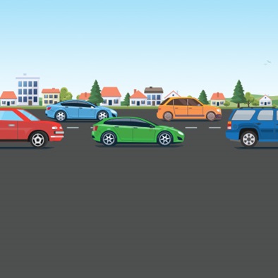 Cartoon of cars driving on a road