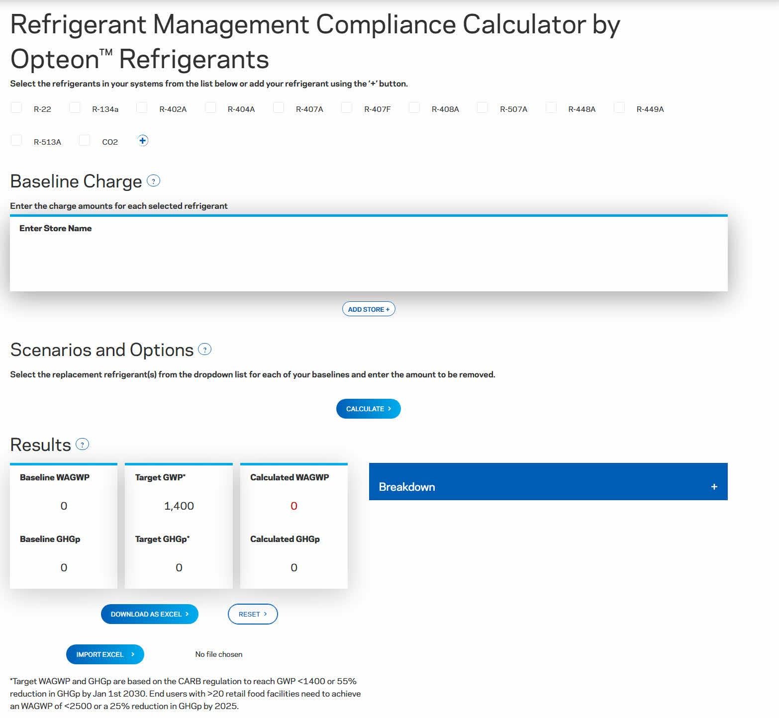 An image of the compliance calculator tool user interface.