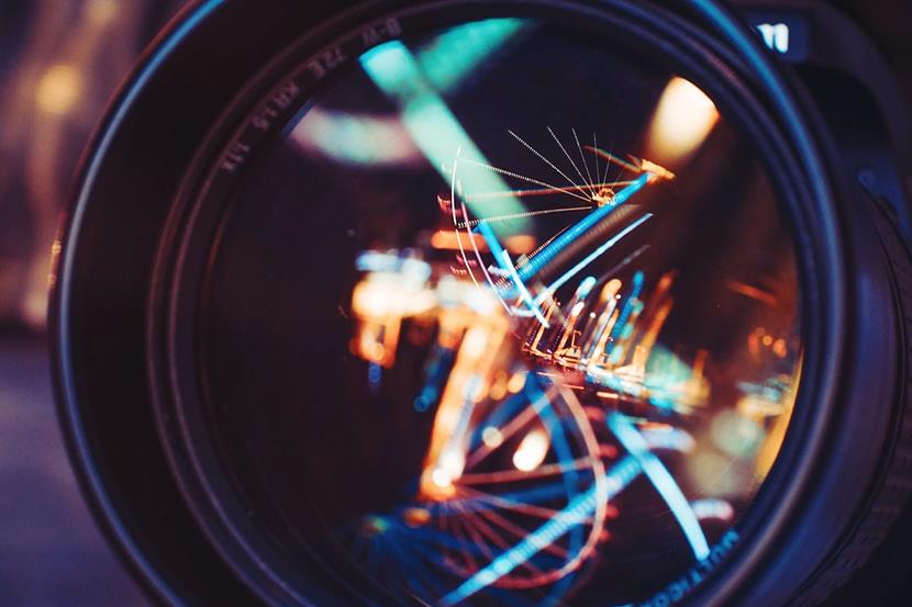 close up of lense with reflected lights