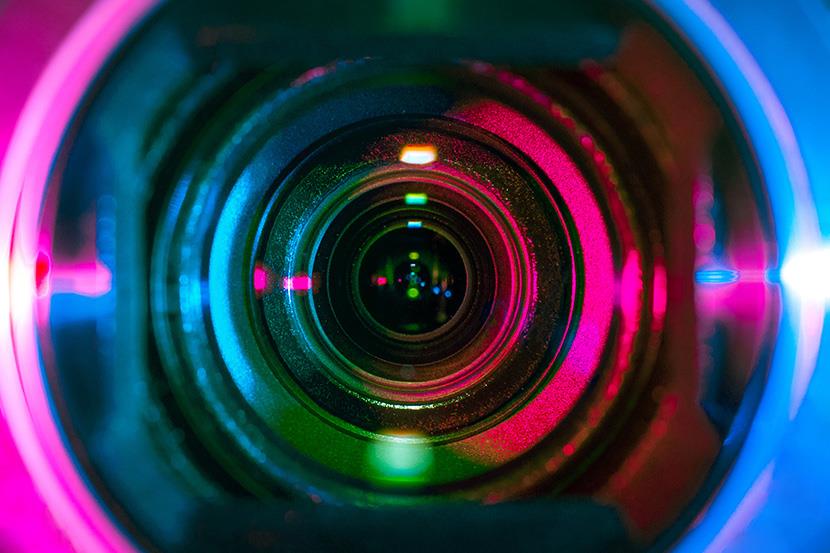 red and blue color lens close up
